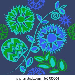 Floral pattern, doodles,spirals, branches, leaves,zigzag, seamless . Hand drawn.