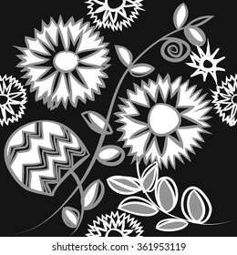 Floral pattern, doodles,spirals, branches, leaves,zigzag, seamless . Hand drawn.