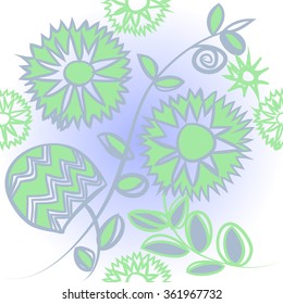 Floral pattern, doodles,spirals, branches, leaves,zigzag . Hand drawn.