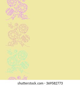 Floral pattern, doodles,spirals, branches, leaves,zigzag, seamless, vertical . Hand drawn.