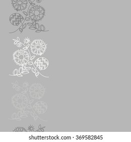 Floral pattern, doodles,spirals, branches, leaves,zigzag, seamless, vertical . Hand drawn.