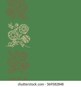 Floral pattern, doodles,spirals, branches, leaves,zigzag, seamless, vertical . Hand drawn.