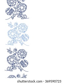 Floral pattern, doodles,spirals, branches, leaves,zigzag, seamless, vertical . Hand drawn.