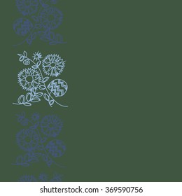 Floral pattern, doodles,spirals, branches, leaves,zigzag, seamless, vertical . Hand drawn.