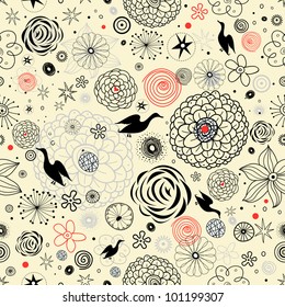 floral pattern with ducks