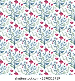 floral pattern with elegant garden inspired motifs and delicate foliage for seamless background and fabric printing
