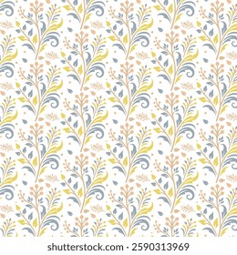floral pattern with elegant repeating botanical motifs and detailed ornamental leaf designs for fabric and wallpaper
