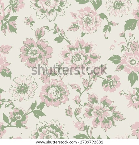 Floral pattern, elegant textile background, pink blossoms, botanical moti