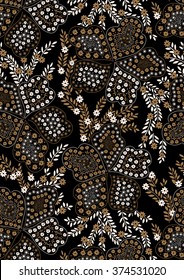 Floral pattern embroidery on a black background .