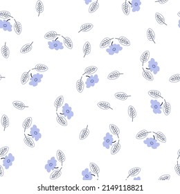 Floral pattern. Endless background. Design art from simple cute daisies. Small blue flowers on a branch for design and printing on fabric. Repeating floral motif for textile. Vector 