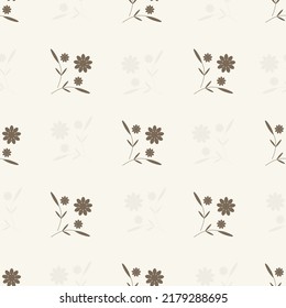 Floral pattern. Endless background. Design art from simple cute daisies. Small flowers on a branch printing on fabric. For bed linen and textiles. Repeating floral motif for textile. Bouquet. Vector 