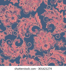 Floral pattern with ethnic flowers. Vector Seamless Illustration in vintage style