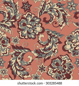 Floral pattern with ethnic flowers. Vector Seamless Illustration in vintage style