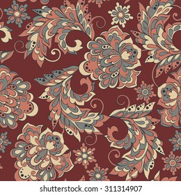 Floral pattern with ethnic flowers. Vector Seamless Illustration in vintage style