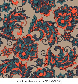 Floral pattern with ethnic flowers. Vector Seamless Illustration in vintage style