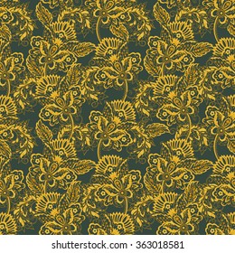 Floral pattern with ethnic flowers. Vector Seamless Illustration in vintage style