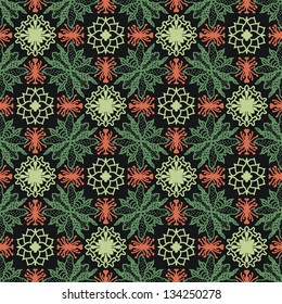 floral pattern in ethnic style on a dark background for your design (CMYK)