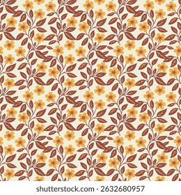 Floral pattern, fabric pattern, yellow flowers, leaves, vines, wallpaper pattern, background, carpet pattern