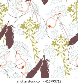 floral pattern and feathers Wallpaper