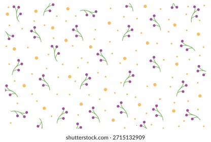 Das Blumenmuster zeigt zarte Beeren und Punkte, die auf weißem Hintergrund verstreut sind und ein einfaches, aber elegantes Design schaffen, das sich für verschiedene kreative Projekte wie Einladungen eignet.