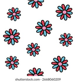 Floral pattern featuring colorful daisies on a white background for textile or wallpaper design