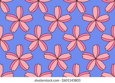 Floral pattern featuring delicate pink sakura flowers against a soft blue background. Flat style playful, romantic design for spring and summer themes, for fashion, interior design, graphic projects