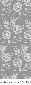 Um padrão floral com flores brancas e folhas em uma barra cinza