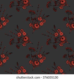 Floral pattern with field flowers and lavender. Hand drawn flowers sketch. Vector illustration.