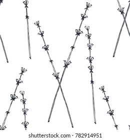 Floral pattern with field flowers and lavender. Hand drawn flowers sketch. Vector illustration.