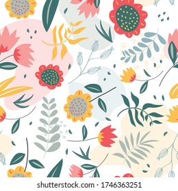 Patrón floral con estilo plano en el fondo blanco