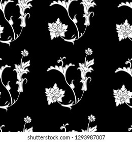 Floral pattern. Flourish ethnic background. Flowers and leaves seamless pattern. Vector illustration.