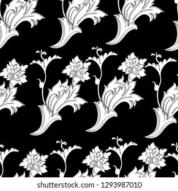 Floral pattern. Flourish ethnic background. Flowers and leaves seamless pattern. Vector illustration.