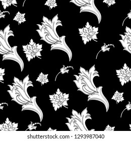 Floral pattern. Flourish ethnic background. Flowers and leaves seamless pattern. Vector illustration.