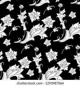 Floral pattern. Flourish ethnic background. Flowers and leaves seamless pattern. Vector illustration.