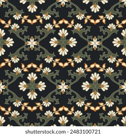 Floral pattern Flourish oriental ethnic background. Arabian ornament with fantastic flowers and leaves. Wonderland motifs of paintings of ancient Indian fabric patterns.