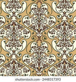 Floral pattern Flourish oriental tiled ethnic background. Arabian ornament with fantastic flowers and leaves. Wonderland motifs of paintings of ancient Indian fabric patterns.