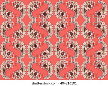 Floral pattern Flourish tiled background. Abstract geometric ornament with fantastic flowers and leaves. Wonderland ornamental motives