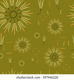  Floral pattern Flourish tiled background. Abstract geometric ornament with fantastic flowers and leaves. Wonderland ornamental motives
