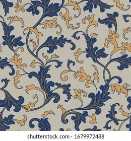 Floral pattern. Flourish tiled oriental ethnic background. Arabic ornament with fantastic flowers and leaves. Wonderland motives of the paintings of ancient Indian fabric patterns.