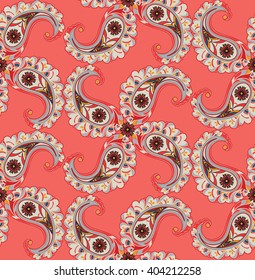 Floral pattern Flourish tiled oriental ethnic background. Abstract geometric ornament with fantastic flowers and leaves. 