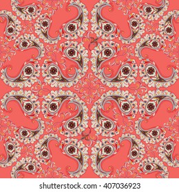 Floral pattern Flourish tiled oriental ethnic background. Abstract geometric ornament with fantastic flowers and leaves. Wonderland ornamental motives