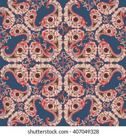 Floral pattern Flourish tiled oriental ethnic background. Abstract geometric ornament with fantastic flowers and leaves. Wonderland ornamental motives