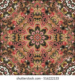 Floral pattern Flourish tiled oriental ethnic background. Arabic ornament with fantastic flowers and leaves. Wonderland motives of the paintings of ancient Indian fabric patterns.