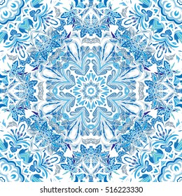 Floral pattern Flourish tiled oriental ethnic background. Arabic ornament with fantastic flowers and leaves. Wonderland motives of the paintings of ancient Indian fabric patterns.