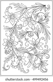 Floral  pattern. Flower background. Floral Pattern with hand-drawn flowers. Anti stress coloring book for adult. Outline drawing coloring page