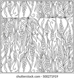 Floral pattern. Flower background. Floral Pattern with hand-drawn flowers. Anti stress coloring book for adult. Outline drawing coloring page.