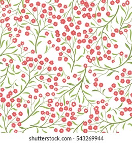 Floral pattern with flower branch. Ornamental herb branch with leaves seamless background. Nature plant spring ornament
