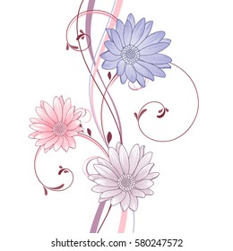 Floral pattern with flower chamomile. Element for design. Hand-drawing vector illustration.