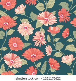 Floral pattern. Flower marigold seamless background. Flourish ornamental garden