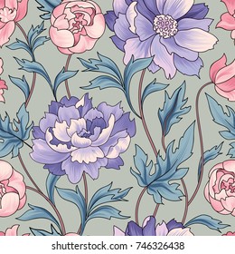 Floral pattern  Flower rose ornamental background Flourish texture with summer flower bouquet. Gentle floral tiled wallpaper